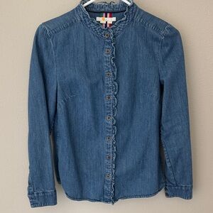 Boden Blue Denim Ruffle Shirt